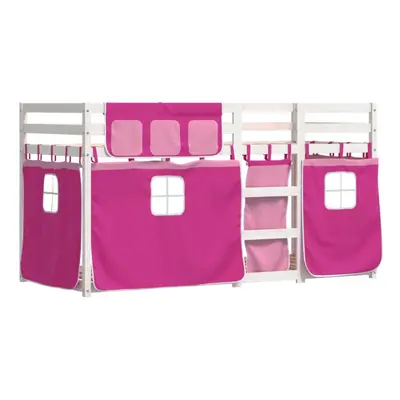 vidaXL Bunk Bed with Curtains Kids Twin Sleeper Pink 90x190 cm Solid Wood Pine