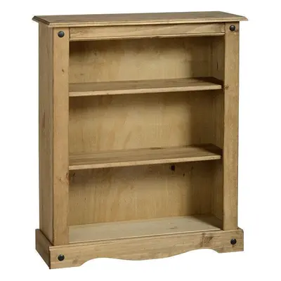 Corona Low Wide Bookcase with Shelves - Waxed Mexican Pine