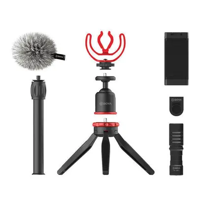 (A) Microphone Mic LED Light Tripod Phone Clip Holder Kit for Smartphone Vlog Live Studio Video 