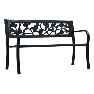 vidaXL Garden Bench 125cm Black Steel Wood Outdoor Patio Seating Furniture