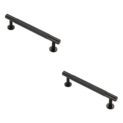 2x Knurled Bar Door Pull Handle x 13mm 128mm Fixing Centres Matt Black