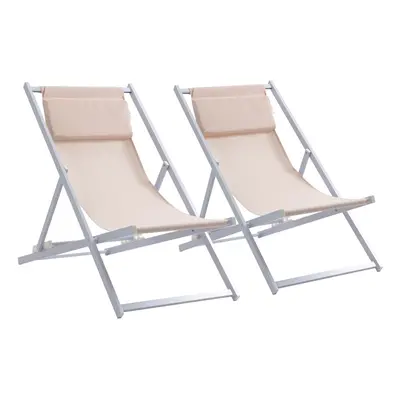 Outsunny 2Pcs Texteline Chaise Lounge Recliner Chair Adjust Lounger Patio Beige