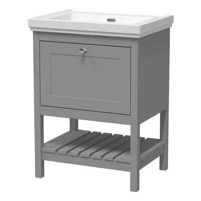 Traditional Furniture Floor Standing Drawer Vanity & Tap Hole Fireclay Basin, 600mm, Cool Grey