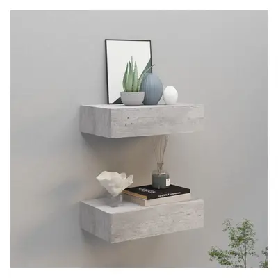 vidaXL 2x Wall Drawer Shelves Concrete Grey MDF Wall CabinetFloating Shelf