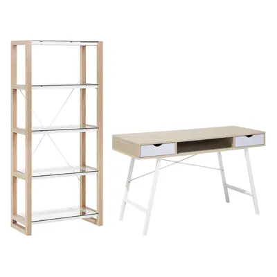 Home Office Set White and Light Wood JENKS/CLARITA