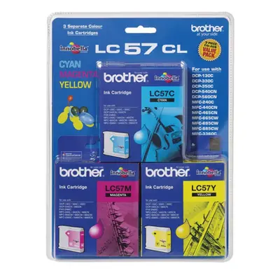 Brother LC57 Cyan Magenta Yellow Colours Ink Cartridge Value Pack