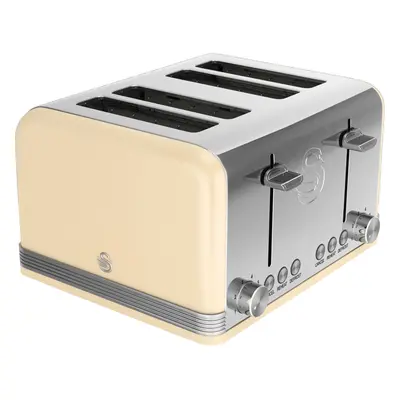 Swan ST19020CN Retro 4-Slice Toaster with Defost/Reheat/Cancel Functions, Cord Storage, 1600W, S