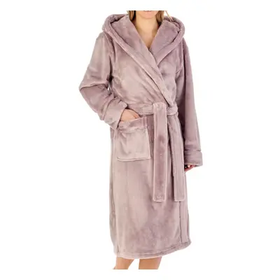 (Mink, Large - UK 16/18) Slenderella Ladies Thick Flannel Fleece Hooded Wrap Dressing Gown