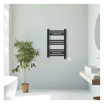 (Black, 600x400mm) Prefilled Electric Straight Heated Towel Rail Radiator Ladder Warmer