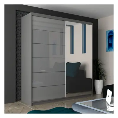 (Grey, 150) Munich High Gloss Sliding Mirror Door Wardrobe