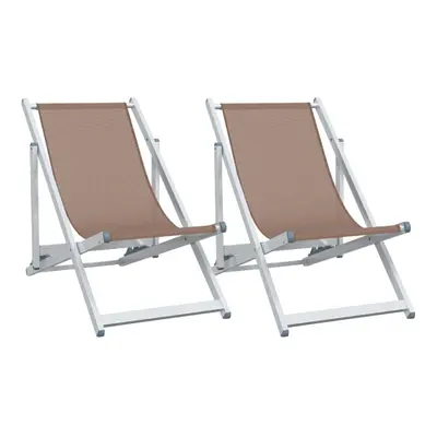 vidaXL Folding Beach Chairs Garden Chair pcs Brown Aluminium and Textilene