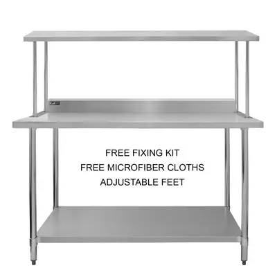 (5ft Catering Bench With Single Over-Shelf) Catering Table With Overshelf Kitchen Bench Worktop 