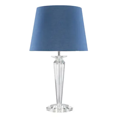 Modern Clear Genuine K9 Crystal Base Table Lamp with a Navy Blue Tapered Shade