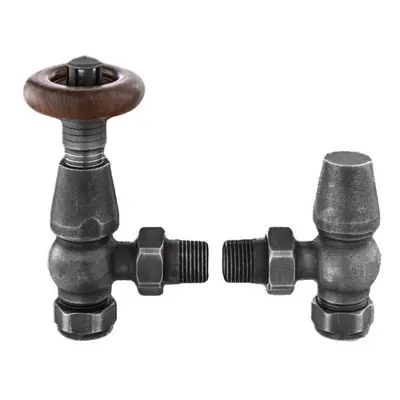 (Pewter) WarmeHaus Chelsea Traditional Thermostatic Angled Radiator Valves Central Heating Towel