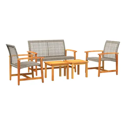 vidaXL Garden Lounge Set Piece Table Chair Grey Poly Rattan and Acacia Wood