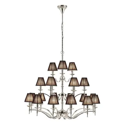 Avery Ceiling Pendant Chandelier Light Lamp Bright Nickel & Black Pleat Shade