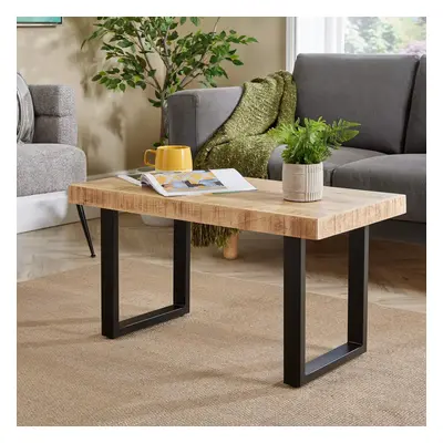 (Medium) Home Source Cortez Rectangular Mango Wood Iron Legs Coffee Table