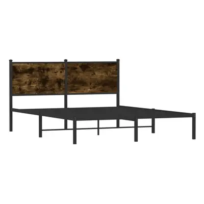 vidaXL Metal Bed Frame with Headboard Bed Base Bedstead Smoked Oak 137x190 cm