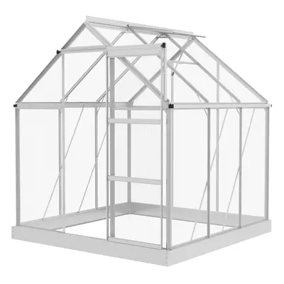 Outsunny x 6ft Walk-In Polycarbonate Greenhouse with Foundation Window Silver