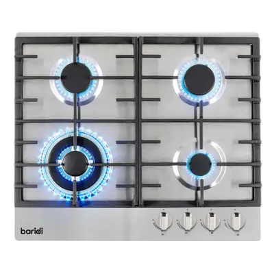 Baridi 60cm Gas Hob Built-In, Burner and Cast Iron Pan Supports, Stainless Steel - DH225