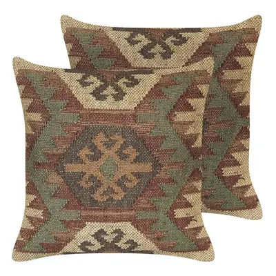 Set of Jute Cushions Geometric Pattern x cm Multicolour CUMBUM