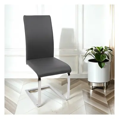 Cordoba Faux Leather Dining Chair In Dark Grey With Silver Legs