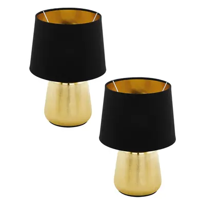 2 PACK Table Lamp Colour Gold Coloured Shade Black Gold Fabric Bulb E14 1x40W