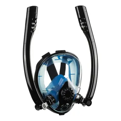 (Black Blue, S/M) Antifog Double Tube Full Face Snorkel Scuba Diving Mask Swim Breathing Goggles