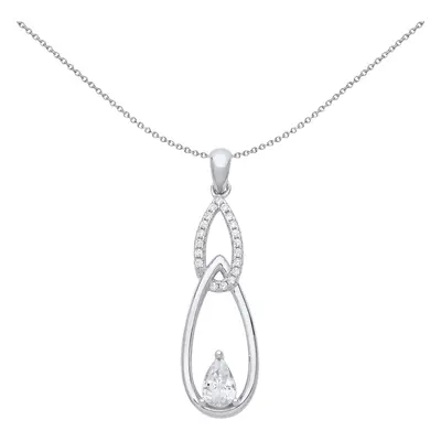 Jewelco London Ladies Rhodium Plated Sterling Silver Pear CZ Triple Tears of Joy Pear Pendant Ne