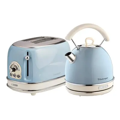 Ariete ARPK12 Retro Style Dome Kettle and Slice Toaster Set, Vintage Design - Blue