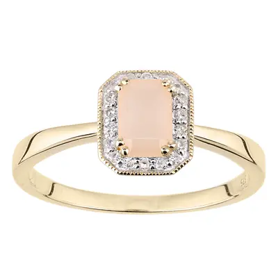 (J) Jewelco London 9ct Yellow Gold Octagon Pink Opal and Diamond Cluster Ring