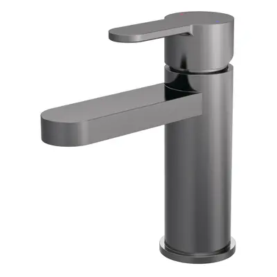 Round Mono Basin Mixer Tap & Push Button Waste - Brushed Pewter