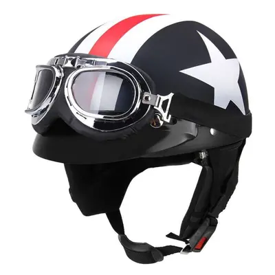 Half Open Face Motorcycle Helmet with Goggles Visor Scarf Biker Scooter Touring