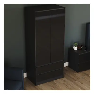 (Black) Glinton Door Drawer Wardrobe Bedroom Storage