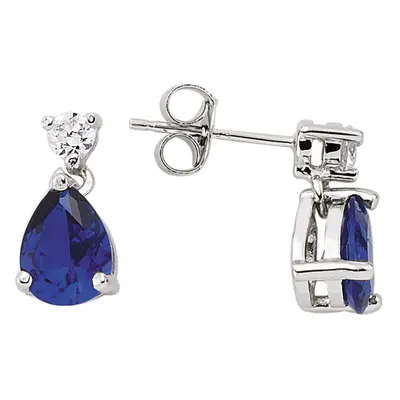 Jewelco London Ladies Sterling Silver Sapphire-Blue Pear Cubic Zirconia Tears of Joy Drop Earrin