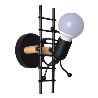 (Black) Wall Lamp Creative Small Man Iron Lights Metal Simple Cartoon Robot Sconce Lamps For Ind