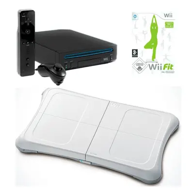 Black Nintendo Wii Console + Wii Fit Game White Balance Board