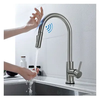 Brushed Nickel Stainless Steel Kitchen Sink Faucets Mixer Rotation Smart Touch Sensor Pull Out H