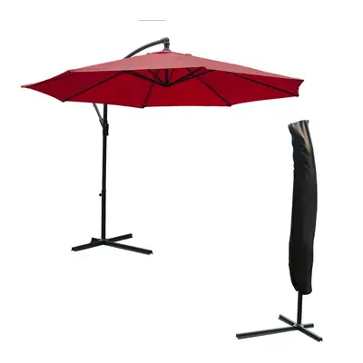 KCT 3.5m Large Burgundy Garden and Patio Cantilever Parasol with Protective Cover