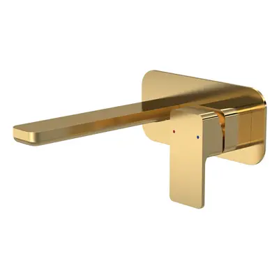 Square Wall Mount Tap Hole Basin Mixer Tap & Back Plate - Brushed Brass