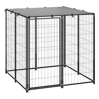 vidaXL Dog Kennel Black 110x110x110 cm Steel Puppy Enclosure Dog Supply Cage