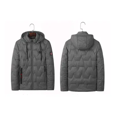 (Gray, M) USB Electric Heated Coats Heating Hooded Jacket Long Sleeves Winter Warm Clothing