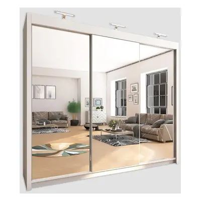 (250cm, White) VVista Sliding Mirror Door Wardrobe For Bedroom