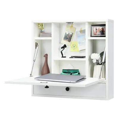 Wall Mounted Table Foldable Laptop Workstation Floating Desk w/Shelves