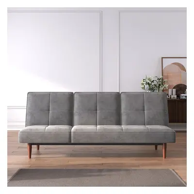 (Grey) Faux Suede Seater Upholstered Sofa Bed