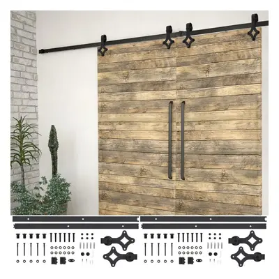 Â vidaXL 2x Sliding Door Hardware Kits Steel Black Barn Track Hanger Rail Frame