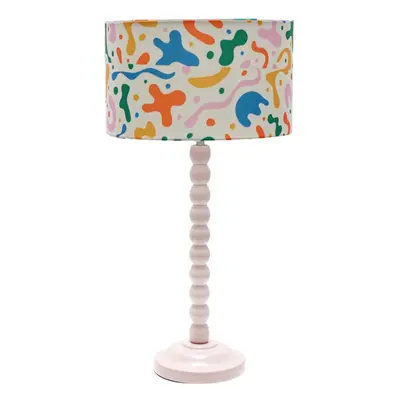 ValueLights Bobbins Rose Pink Table Lamp with Abstract Drum Shade