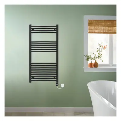 (Black, 1200x600mm) NRG Prefilled Thermostatic Electric Curved Heated Towel Rail Radiator