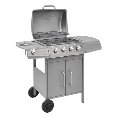 vidaXL Gas Barbecue Grill 4+1 Cooking Zone Silver Outdoor Garden BBQ Portable