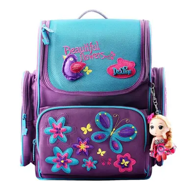 (Blue) 18L Girls Kids Cartoon School Bag Reflective Safety Waterproof Children Backpack With Dol